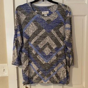 Alfred Dunner Women's Long Sleeve Knit Top - Blue and Gray 1X